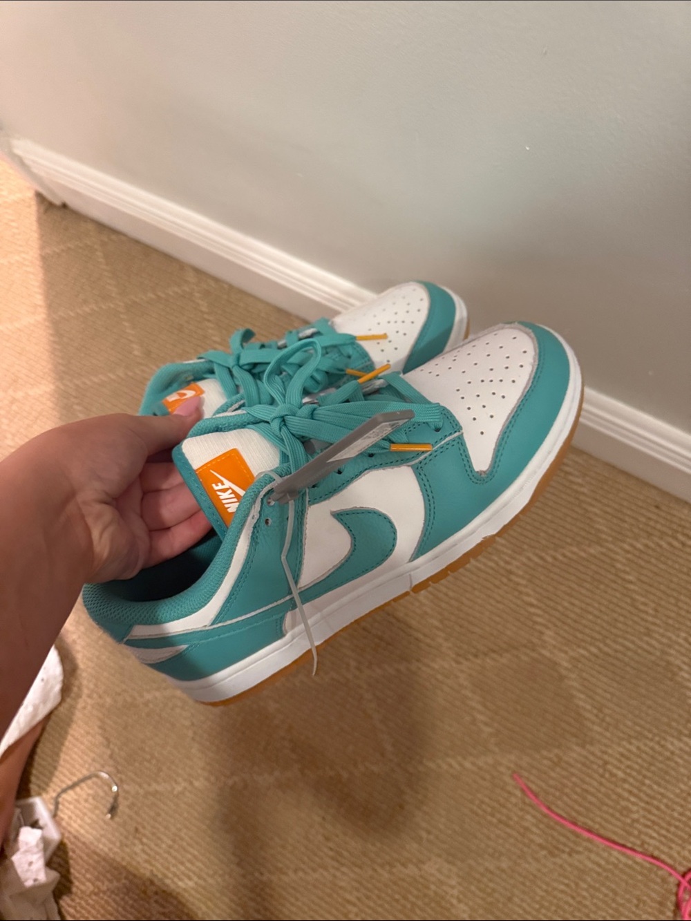 Nike Kids Teal and White Low-Top Sneakers dunks size 9